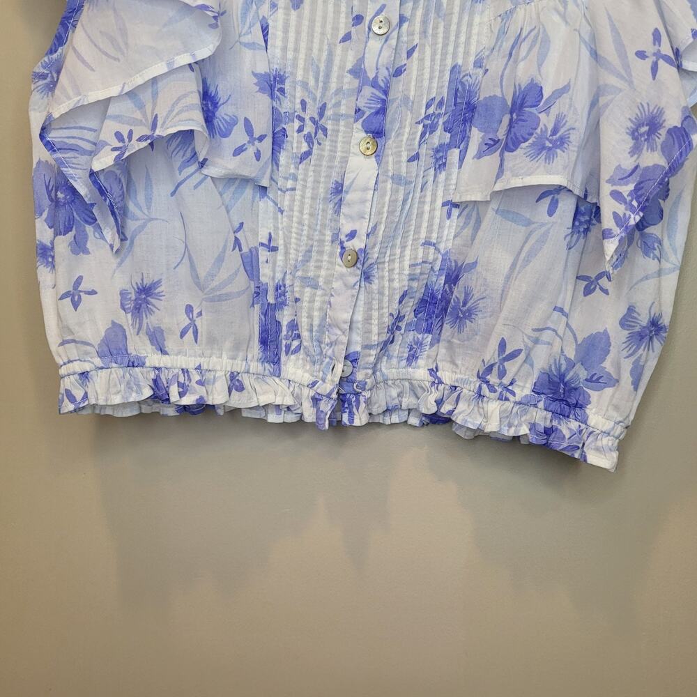 Love Shack Fancy Cotton Floral Blue White ButtonUp Cropped Nora Top XS Boho Chic - Picture 5 of 14